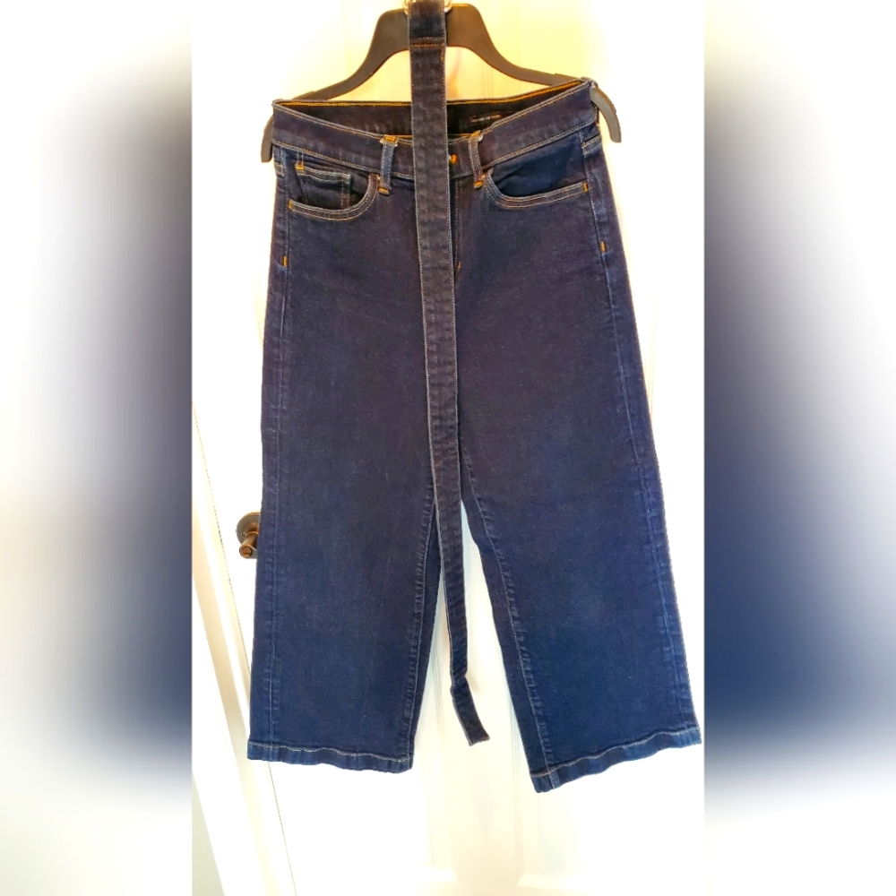 Banana Republic Dark Blue Denim Cropped Wide-Leg Jeans